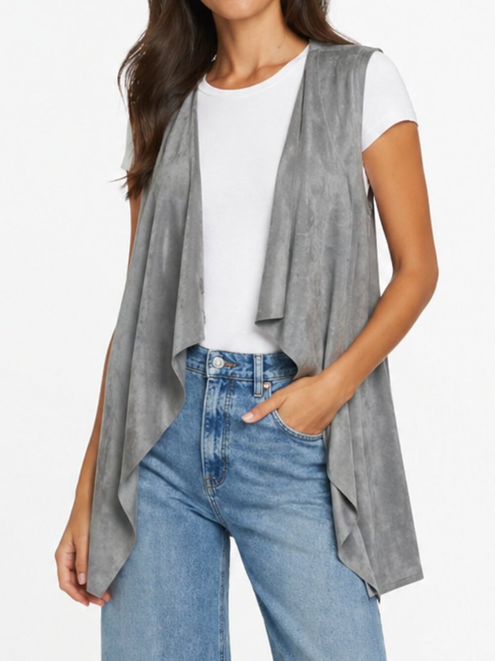 Calvin Klein Light Gray Sleeveless Draped Longline Sweater Vest Size Small